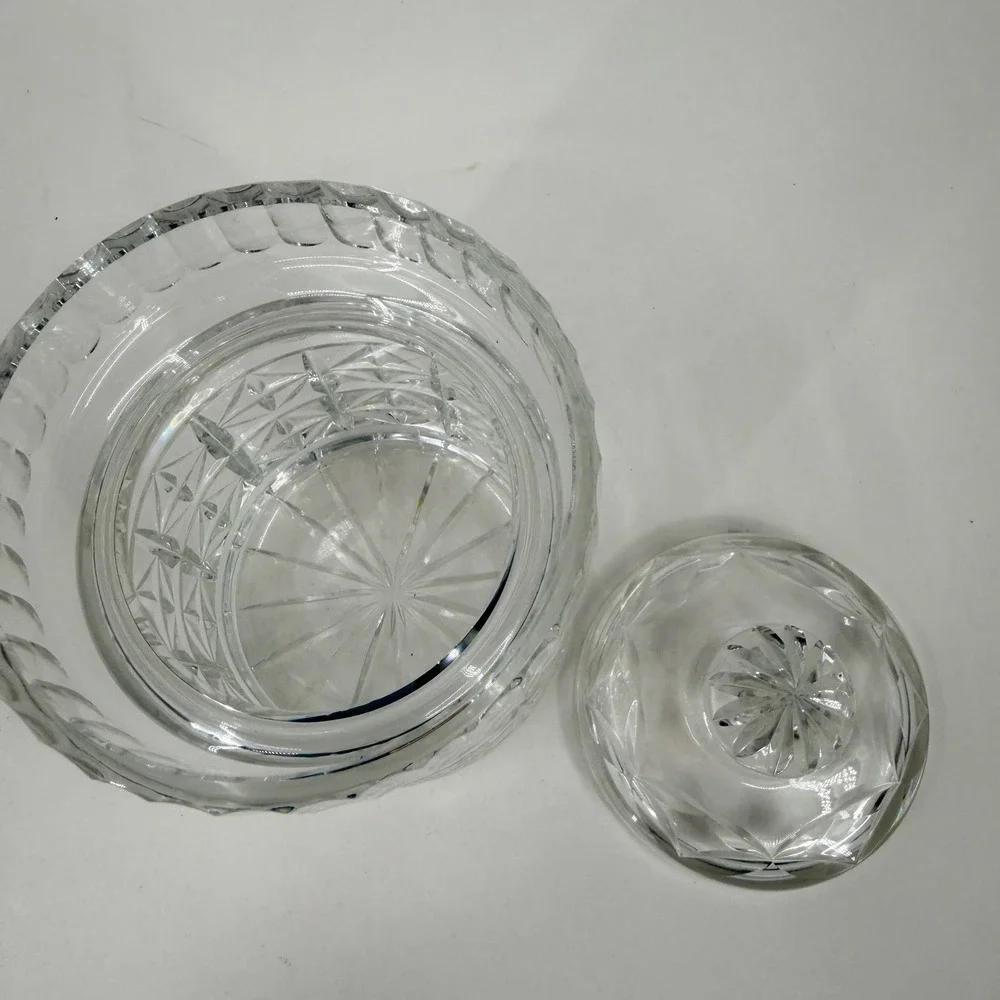 Lead Crystal Small Lidded Jar Clear Diamond Cut Glass Biscuit Candy 6 Inch